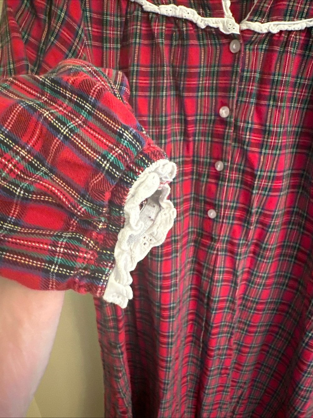 Vtg Lanz of Salzburg Nightgown Small 100% Cotton Plaid Full Length Farmhouse - Picture 4 of 6